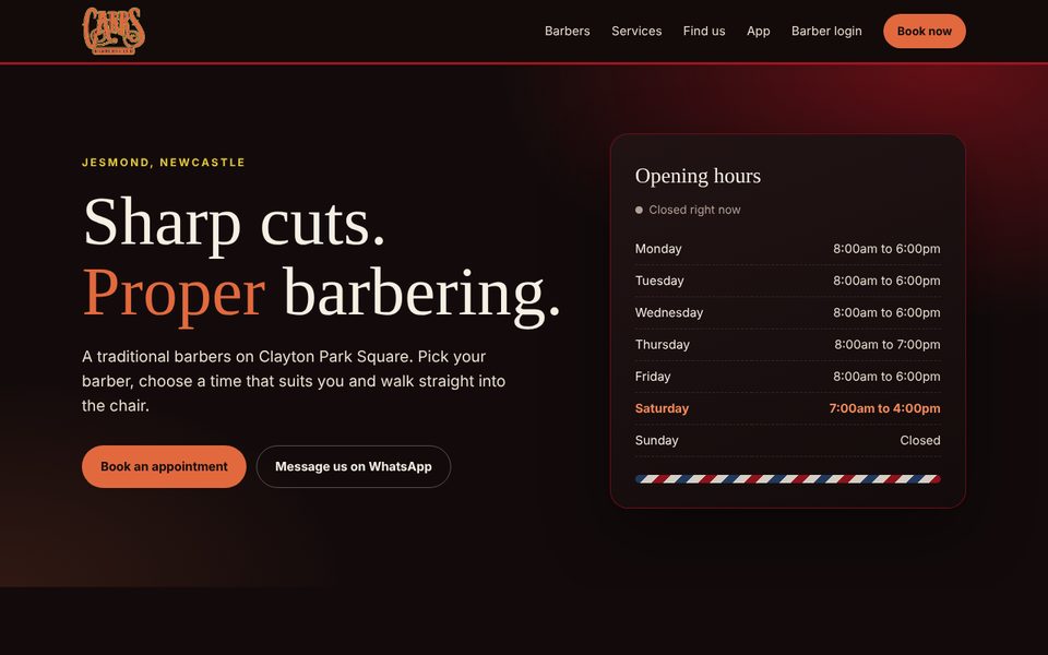 Carr's Barbers Club website