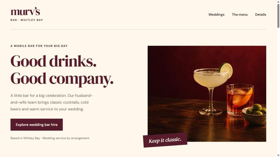 Murv’s Bar wedding bar website